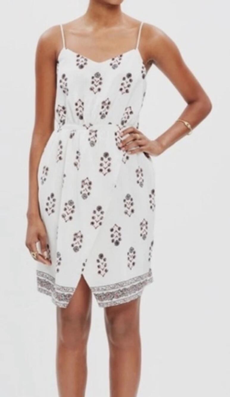 Madewell 100% Silk Sandstar Vine Floral Indian Cami Mini Dress Ivory/Navy Size 8